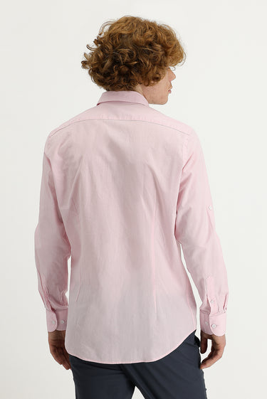 Toz Pembe Uzun Kol Slim Fit Dar Kesim Pamuk Gömlek