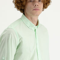 Mint Yeşili Uzun Kol Slim Fit Dar Kesim Pamuk Gömlek