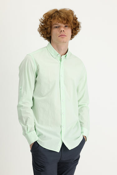 Mint Yeşili Uzun Kol Slim Fit Dar Kesim Pamuk Gömlek