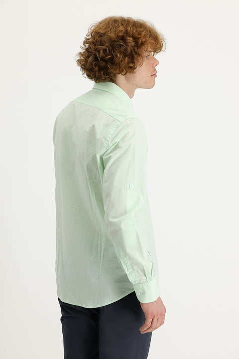 Mint Yeşili Uzun Kol Slim Fit Dar Kesim Pamuk Gömlek