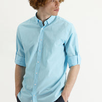 Orta Turkuaz Uzun Kol Slim Fit Dar Kesim Pamuk Gömlek