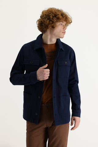  Havacı Mavi Slim Fit Dar Kesim Shacket Gömlek / Mont