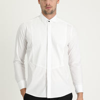 Beyaz Ata Yaka Slim Fit Dar Kesim Piliseli Pamuk Gömlek