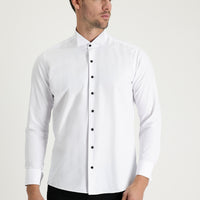 Beyaz Uzun Kol Ata Yaka Slim Fit Dar Kesim Pamuklu Kolay Ütülenebilir Gömlek