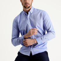 Açık Lacivert Uzun Kol Slim Fit Dar Kesim Oxford Pamuk Düğmeli Yaka Gömlek