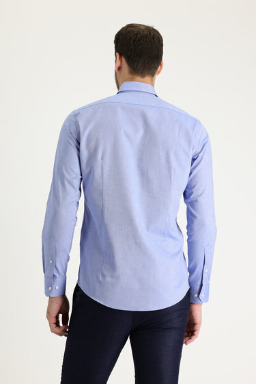 Açık Lacivert Uzun Kol Slim Fit Dar Kesim Oxford Pamuk Düğmeli Yaka Gömlek