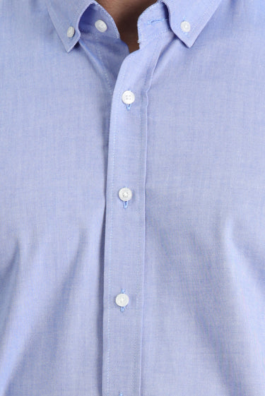 Açık Lacivert Uzun Kol Slim Fit Dar Kesim Oxford Pamuk Düğmeli Yaka Gömlek