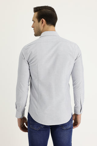  Açık Gri Uzun Kol Slim Fit Dar Kesim Klasik Desenli Pamuklu Kolay Ütülenebilir Gömlek