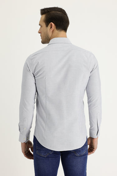 Açık Gri Uzun Kol Slim Fit Dar Kesim Klasik Desenli Pamuklu Kolay Ütülenebilir Gömlek