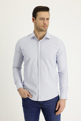  Açık Mavi Uzun Kol Slim Fit Dar Kesim Klasik Desenli Pamuklu Kolay Ütülenebilir Gömlek