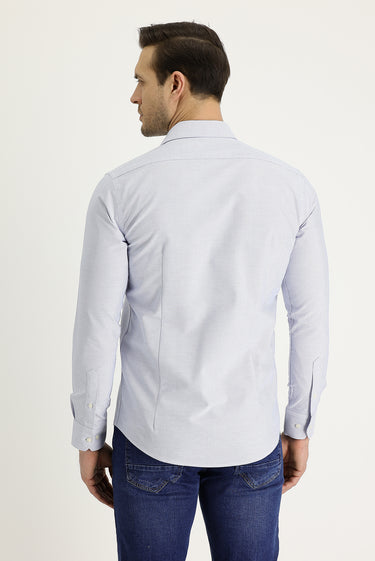 Açık Mavi Uzun Kol Slim Fit Dar Kesim Klasik Desenli Pamuklu Kolay Ütülenebilir Gömlek
