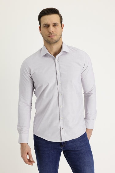 Orta Bej Uzun Kol Slim Fit Dar Kesim Klasik Desenli Pamuklu Kolay Ütülenebilir Gömlek