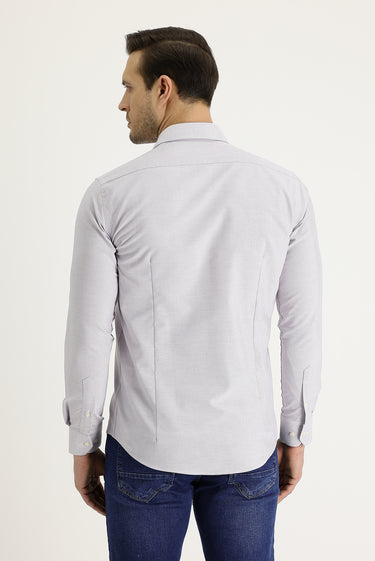 Orta Bej Uzun Kol Slim Fit Dar Kesim Klasik Desenli Pamuklu Kolay Ütülenebilir Gömlek