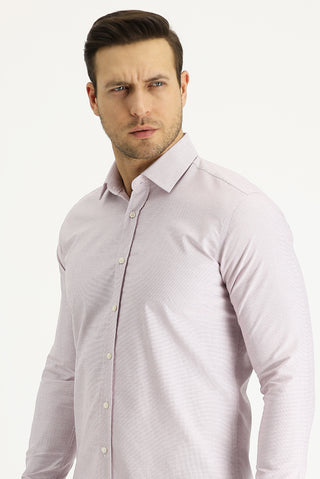  Açık Kırmızı Uzun Kol Slim Fit Dar Kesim Klasik Desenli Pamuklu Kolay Ütülenebilir Gömlek