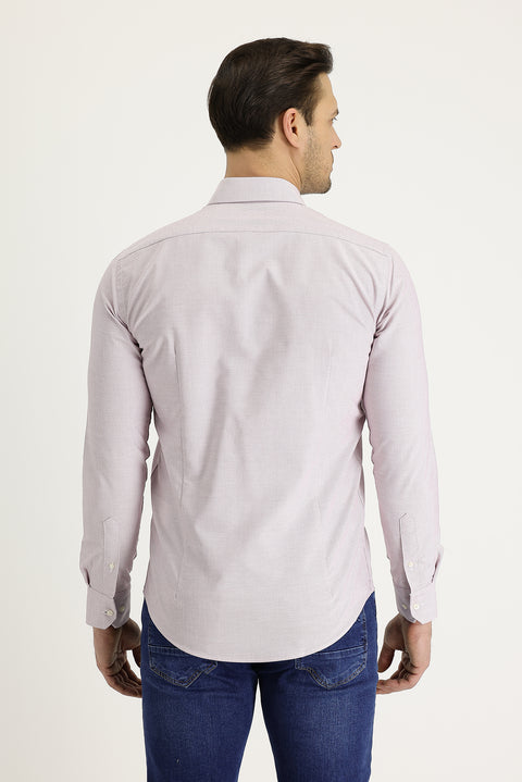 Açık Kırmızı Uzun Kol Slim Fit Dar Kesim Klasik Desenli Pamuklu Kolay Ütülenebilir Gömlek