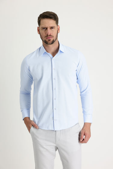 Uçuk Mavi Uzun Kol Slim Fit Dar Kesim Klasik Desenli Pamuklu Kolay Ütülenebilir Gömlek
