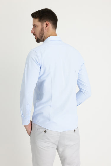 Uçuk Mavi Uzun Kol Slim Fit Dar Kesim Klasik Desenli Pamuklu Kolay Ütülenebilir Gömlek