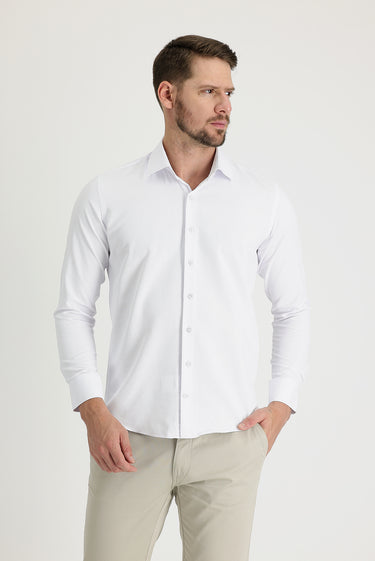 Beyaz Uzun Kol Slim Fit Dar Kesim Klasik Desenli Pamuklu Kolay Ütülenebilir Gömlek
