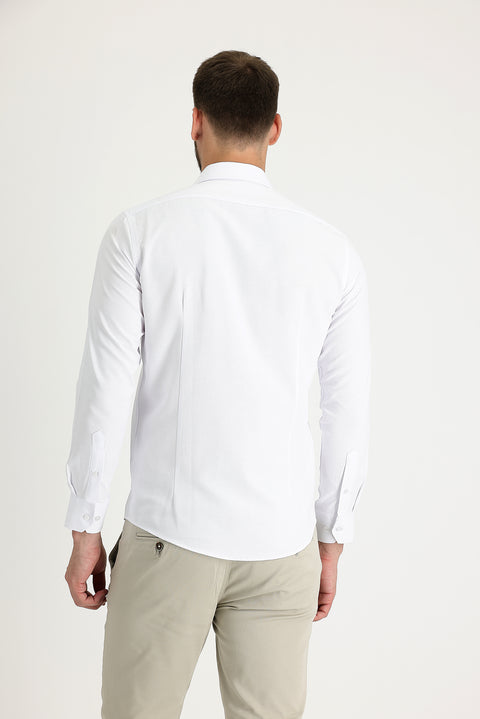 Beyaz Uzun Kol Slim Fit Dar Kesim Klasik Desenli Pamuklu Kolay Ütülenebilir Gömlek