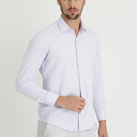 Lila Uzun Kol Slim Fit Dar Kesim Klasik Desenli Pamuklu Kolay Ütülenebilir Gömlek