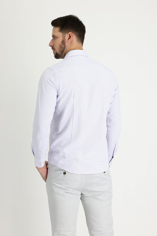  Lila Uzun Kol Slim Fit Dar Kesim Klasik Desenli Pamuklu Kolay Ütülenebilir Gömlek