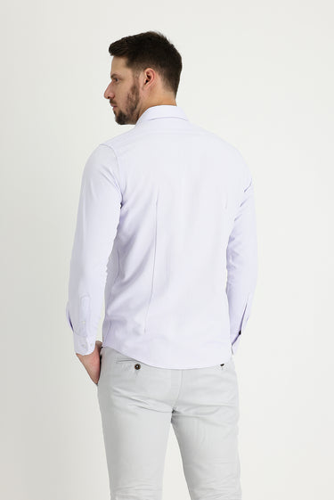 Lila Uzun Kol Slim Fit Dar Kesim Klasik Desenli Pamuklu Kolay Ütülenebilir Gömlek