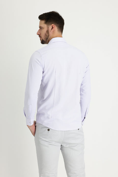Lila Uzun Kol Slim Fit Dar Kesim Klasik Desenli Pamuklu Kolay Ütülenebilir Gömlek