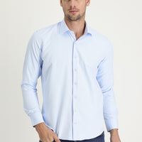 Uçuk Mavi Uzun Kol Slim Fit Dar Kesim Klasik Desenli Pamuklu Kolay Ütülenebilir Gömlek