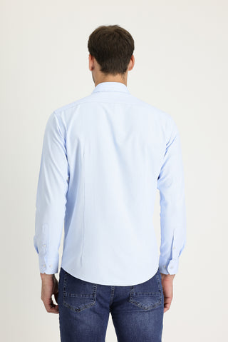  Uçuk Mavi Uzun Kol Slim Fit Dar Kesim Klasik Desenli Pamuklu Kolay Ütülenebilir Gömlek
