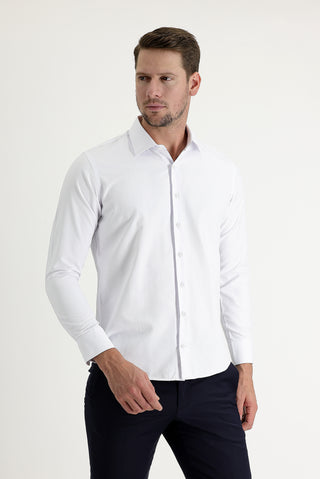  Beyaz Uzun Kol Slim Fit Dar Kesim Klasik Desenli Pamuklu Kolay Ütülenebilir Gömlek