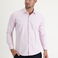 Toz Pembe Uzun Kol Slim Fit Dar Kesim Klasik Desenli Pamuklu Kolay Ütülenebilir Gömlek