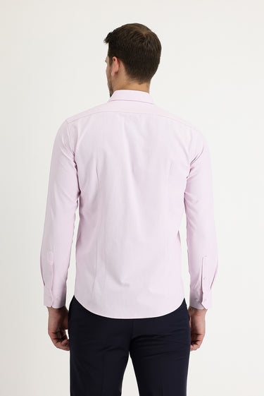  Toz Pembe Uzun Kol Slim Fit Dar Kesim Klasik Desenli Pamuklu Kolay Ütülenebilir Gömlek
