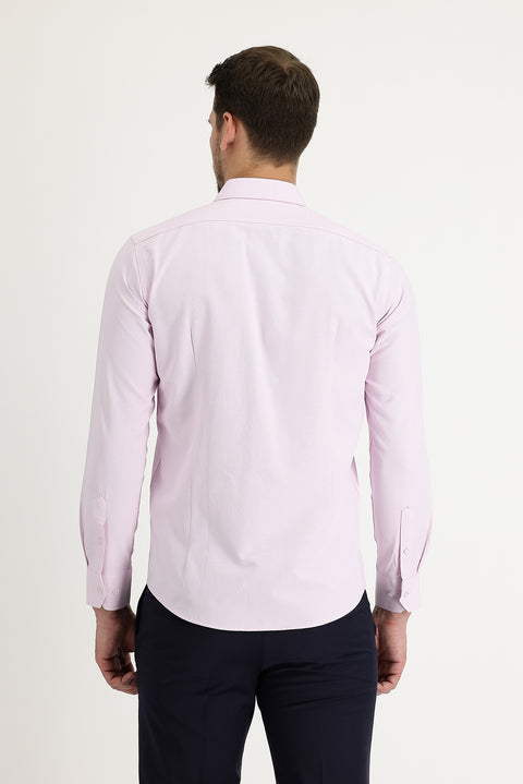 Toz Pembe Uzun Kol Slim Fit Dar Kesim Klasik Desenli Pamuklu Kolay Ütülenebilir Gömlek