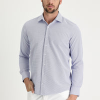Açık Lacivert Uzun Kol Slim Fit Dar Kesim Klasik Desenli Pamuklu Kolay Ütülenebilir Gömlek