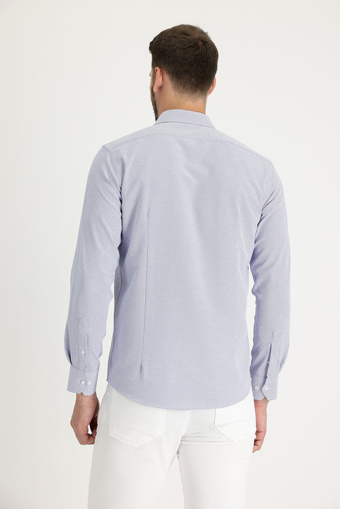 Açık Lacivert Uzun Kol Slim Fit Dar Kesim Klasik Desenli Pamuklu Kolay Ütülenebilir Gömlek