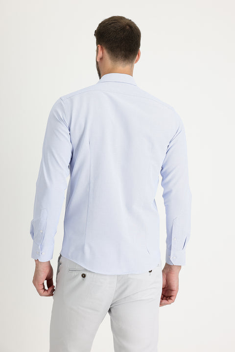 Uçuk Mavi Uzun Kol Slim Fit Dar Kesim Klasik Desenli Pamuklu Kolay Ütülenebilir Gömlek