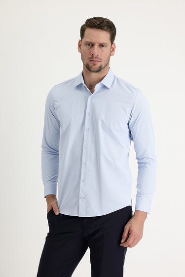 Uçuk Mavi Uzun Kol Slim Fit Dar Kesim Klasik Pamuklu Kolay Ütülenebilir Gömlek