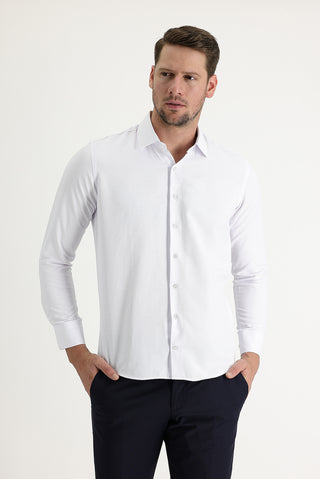  Beyaz Uzun Kol Slim Fit Dar Kesim Klasik Desenli Pamuklu Kolay Ütülenebilir Gömlek