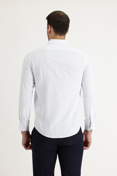 Beyaz Uzun Kol Slim Fit Dar Kesim Klasik Desenli Pamuklu Kolay Ütülenebilir Gömlek