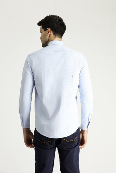Uçuk Mavi Uzun Kol Slim Fit Dar Kesim Klasik Desenli Pamuklu Gömlek