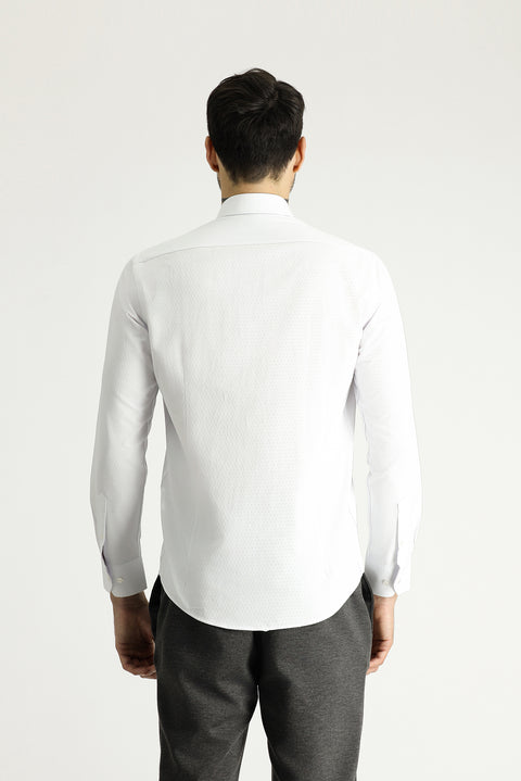Beyaz Uzun Kol Slim Fit Dar Kesim Klasik Desenli Pamuklu Gömlek