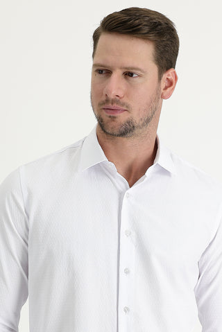  Beyaz Uzun Kol Slim Fit Dar Kesim Klasik Desenli Pamuklu Kolay Ütülenebilir Gömlek