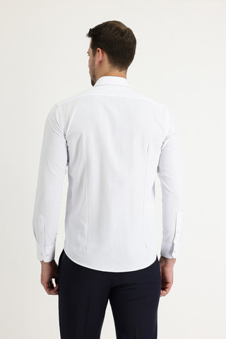  Beyaz Uzun Kol Slim Fit Dar Kesim Klasik Desenli Pamuklu Kolay Ütülenebilir Gömlek