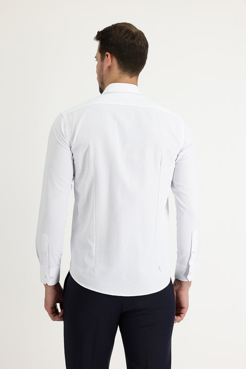 Beyaz Uzun Kol Slim Fit Dar Kesim Klasik Desenli Pamuklu Kolay Ütülenebilir Gömlek