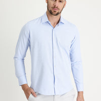 Uçuk Mavi Uzun Kol Slim Fit Dar Kesim Klasik Desenli Pamuklu Kolay Ütülenebilir Gömlek