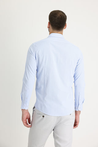  Uçuk Mavi Uzun Kol Slim Fit Dar Kesim Klasik Desenli Pamuklu Kolay Ütülenebilir Gömlek