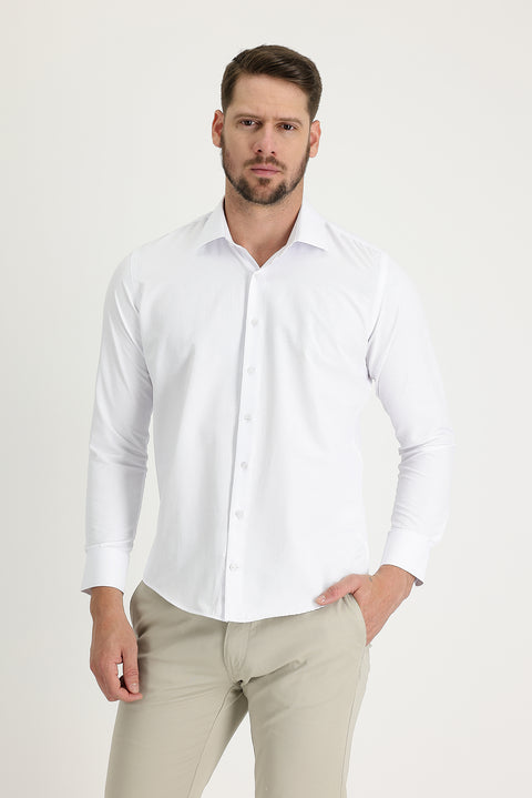 Beyaz Uzun Kol Slim Fit Dar Kesim Klasik Desenli Pamuklu Kolay Ütülenebilir Gömlek
