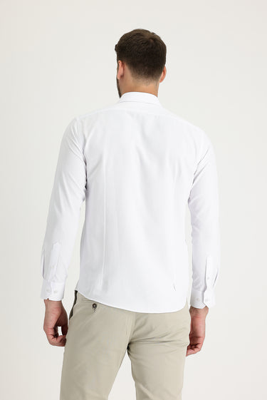  Beyaz Uzun Kol Slim Fit Dar Kesim Klasik Desenli Pamuklu Kolay Ütülenebilir Gömlek