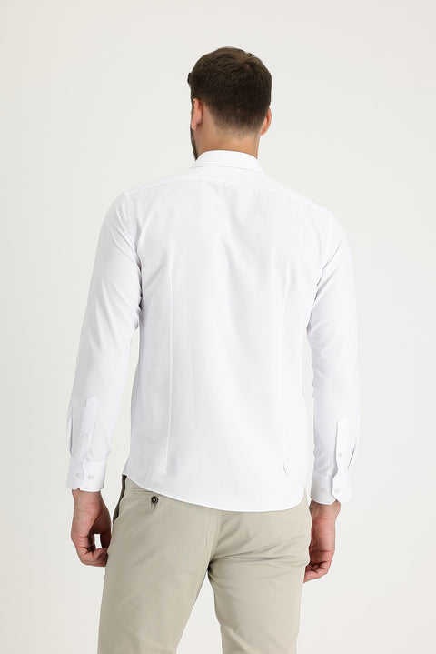 Beyaz Uzun Kol Slim Fit Dar Kesim Klasik Desenli Pamuklu Kolay Ütülenebilir Gömlek