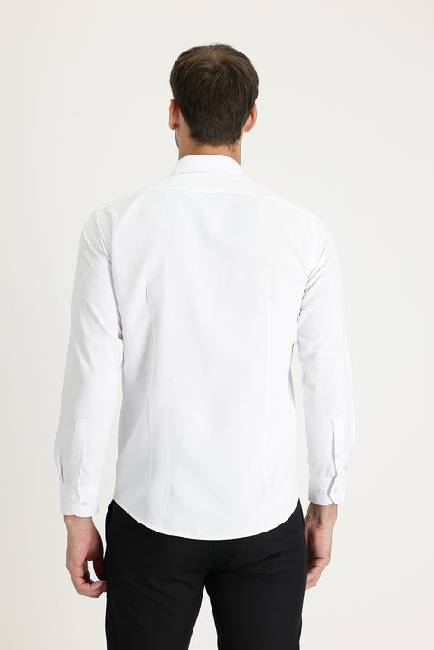 Beyaz Uzun Kol Slim Fit Dar Kesim Klasik Desenli Pamuklu Kolay Ütülenebilir Gömlek